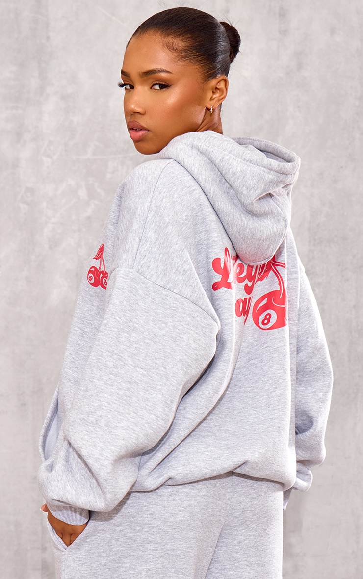 Grey Marl Cherry Print Oversized Hoodie image 2