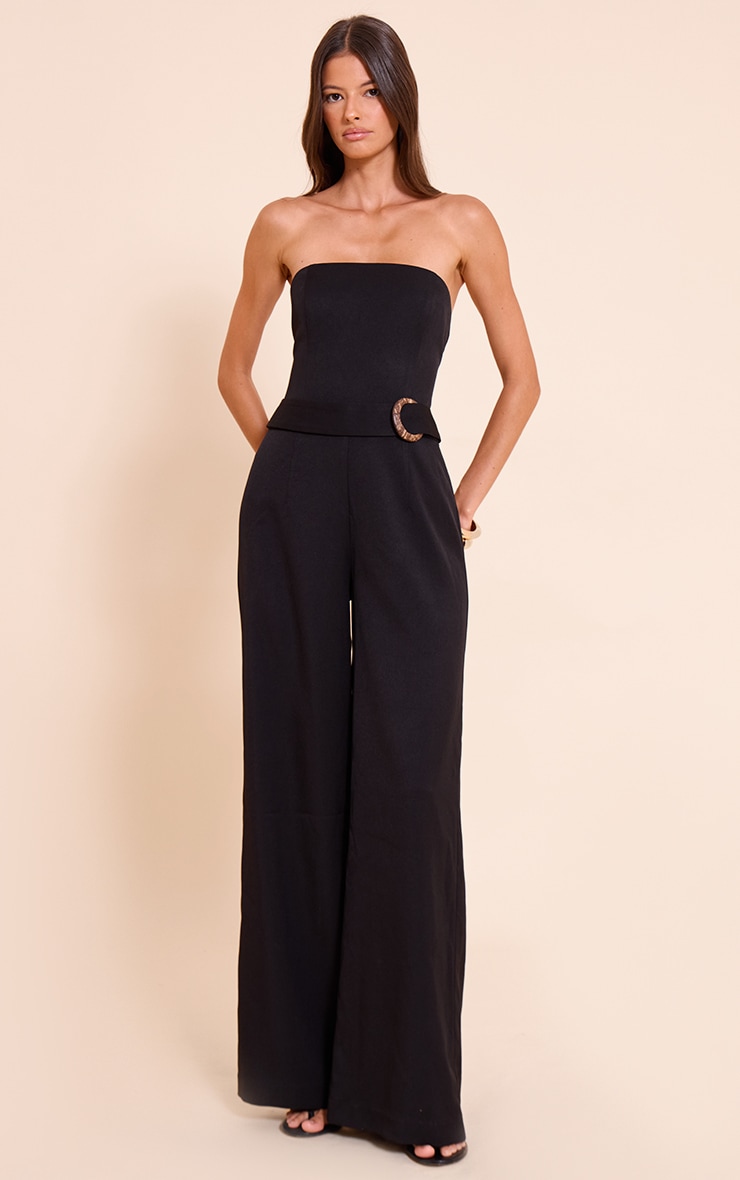 Black Woven Bandeau Belt Detail Straight Leg Jumpsuit image 1