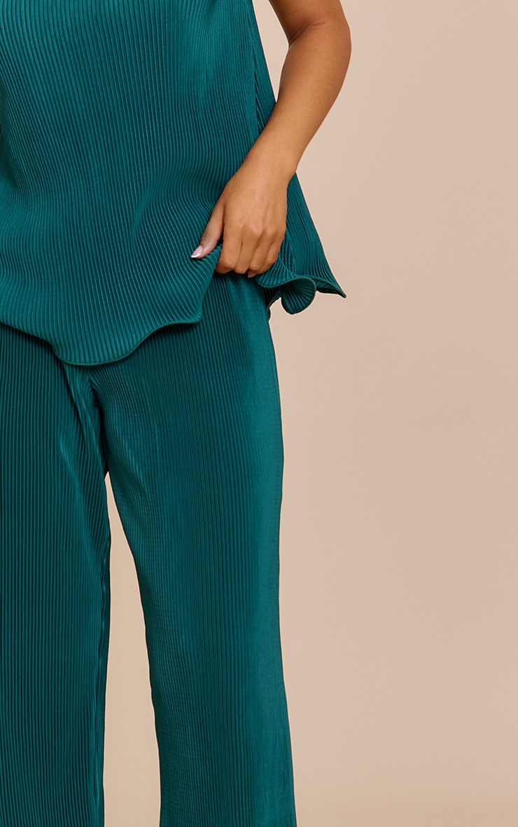 Petite Teal Plisse Frill Edge Wide Leg Pants image 4