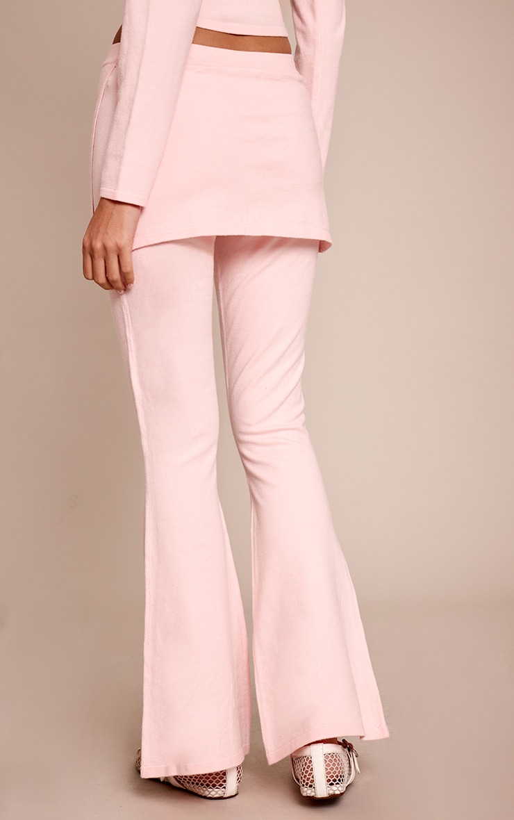 Pink Layered Detail Fine Knit Wide Leg Trouser  image 3