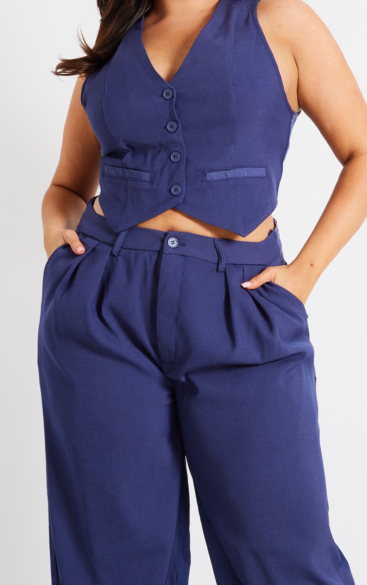 Plus Dark Indigo Denim Contrast Tailored Wide Leg Trousers image 4