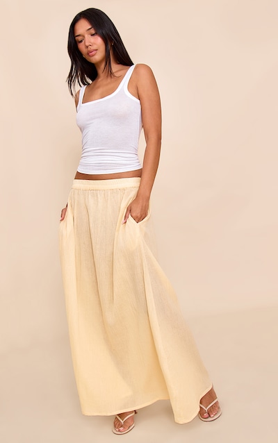Butter Yellow Cotton Cheesecloth Elasticated Waist Maxi Skirt