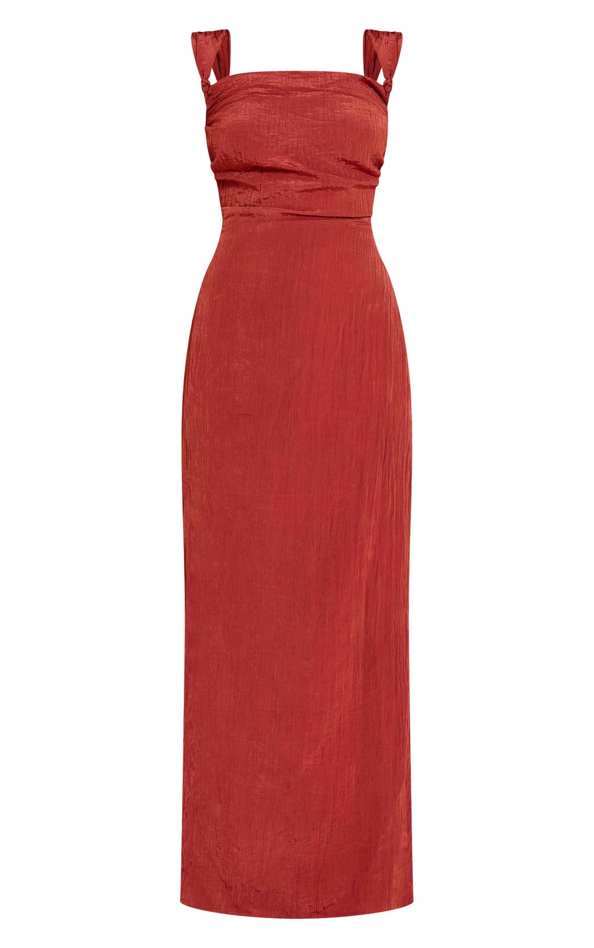 Rust Textured Knot Strap Detail Maxi Dress image 5
