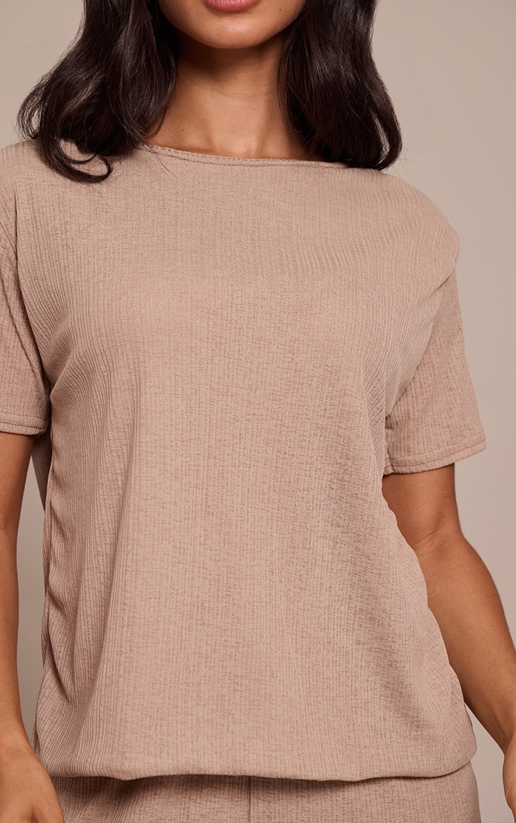 Petite Taupe Sheer Textured Flowy Top image 4