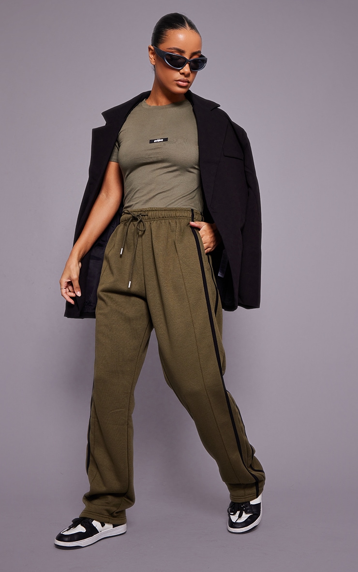 wide leg track pants with stripe