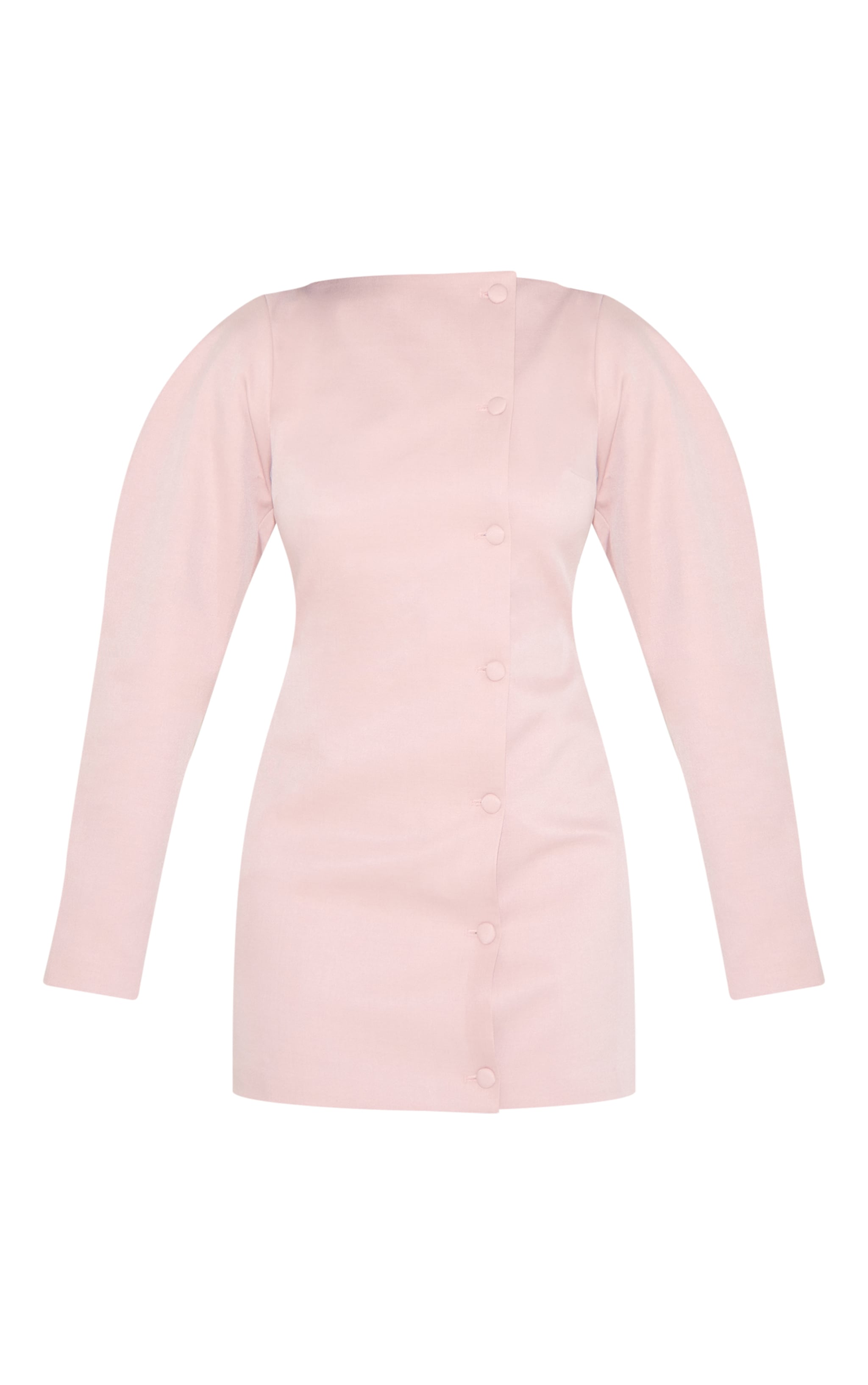 Pale Pink Woven Slash Neck Button Detail Mini Dress image 5