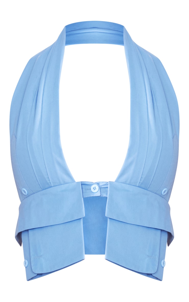 Crop top bleu minéral style manchettes de chemise dos nu image 5