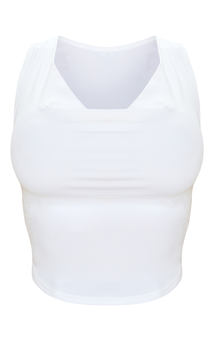 Shape White Slinky Cowl Neck Sleeveless Crop Top image 5