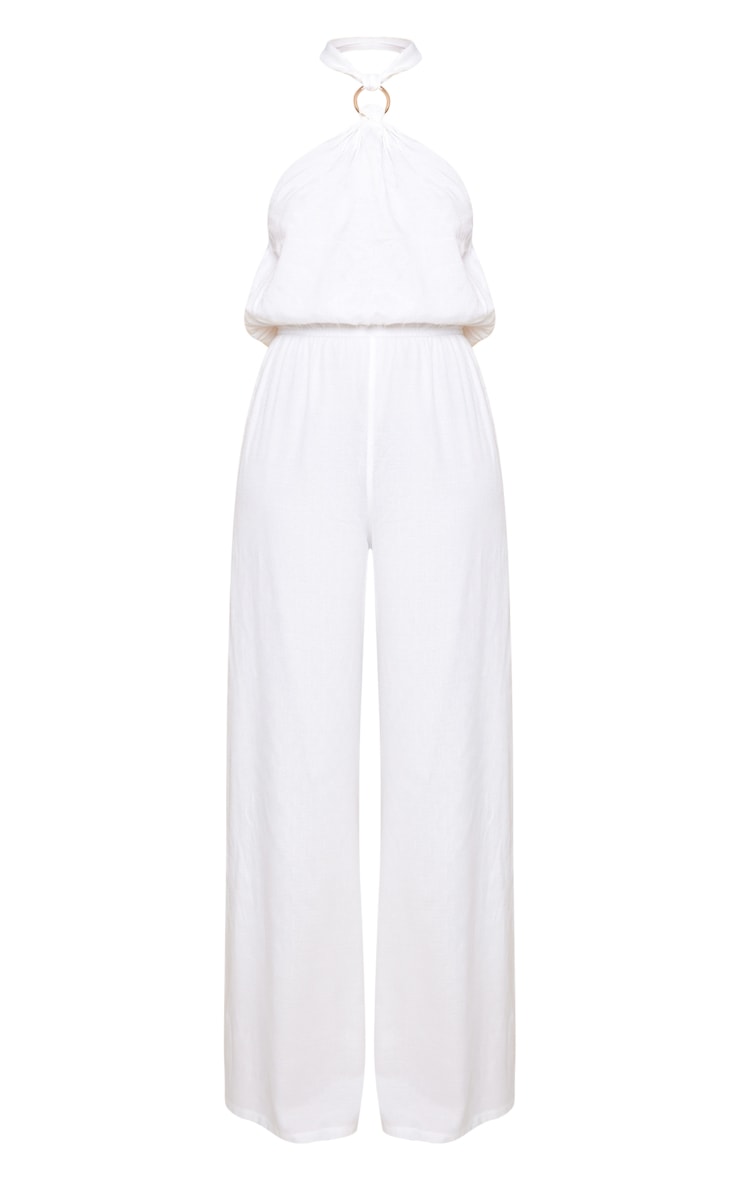 Tall White Halterneck Wide Leg Jumpsuit image 5