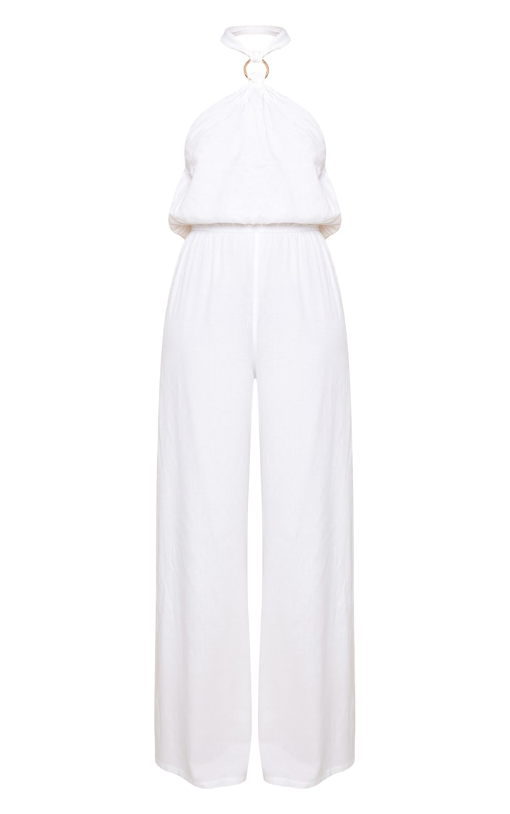 Tall White Halterneck Wide Leg Jumpsuit image 5