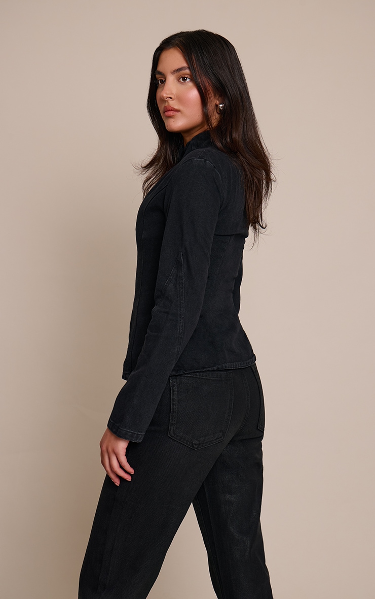 Washed Black Seam Detail High Neck Fitted Jacket image 2