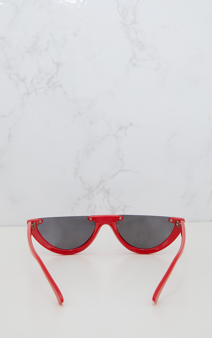Red Rounded Half Frame Retro Sunglasses PrettyLittleThing
