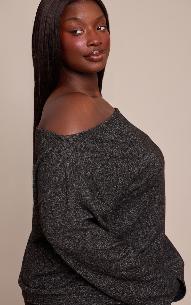 Plus Charcoal Grey Soft Knit Asymmetric Oversized Slouchy Long Sleeve Top image 4
