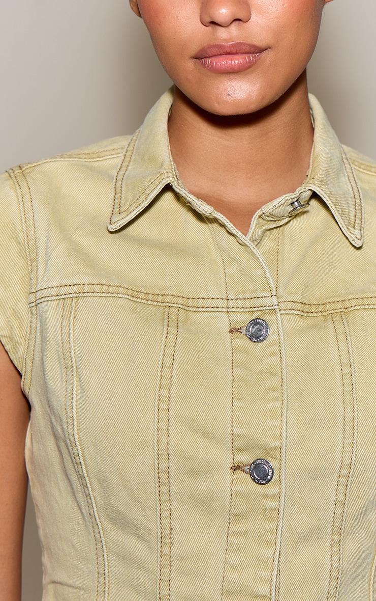 Washed Light Sage Cap Sleeve Cinch Denim Shirt image 4