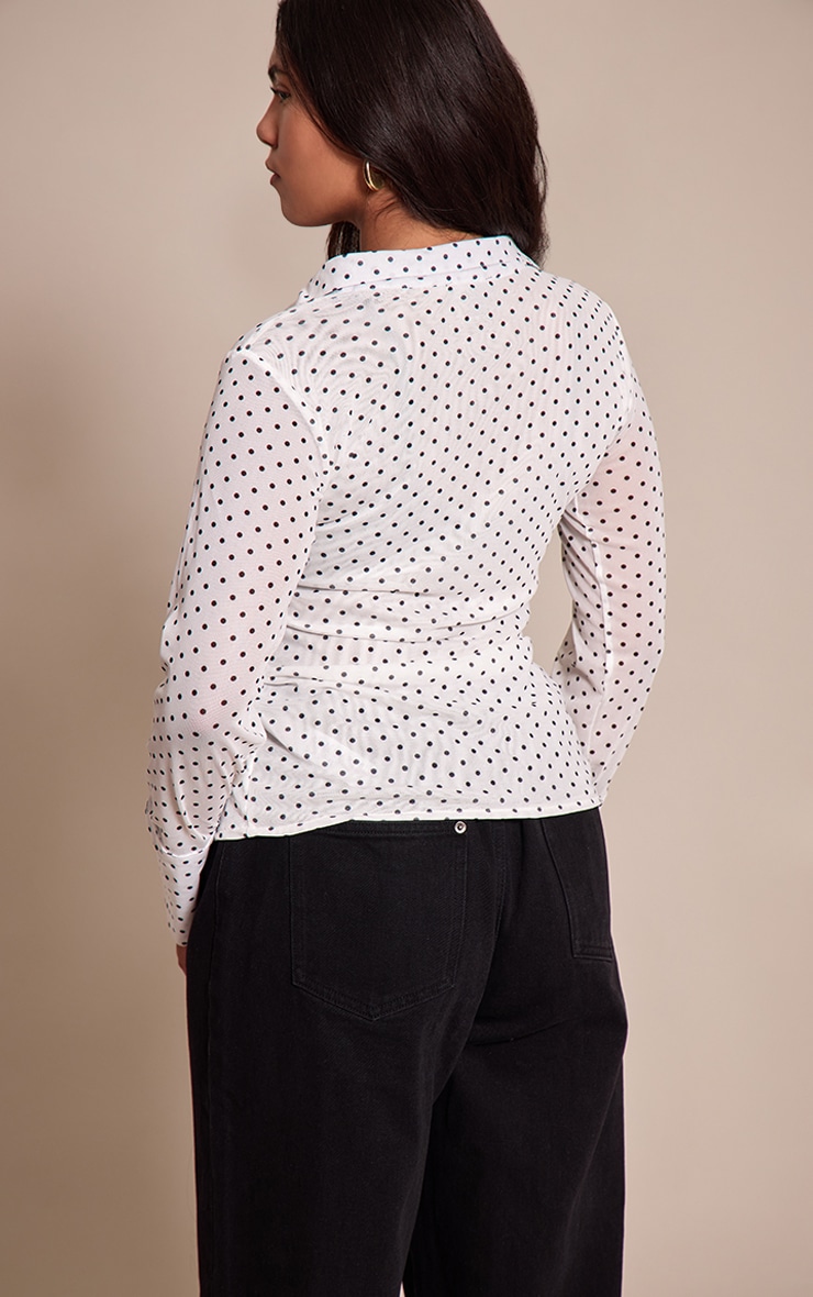 Shape White Polka Dot Ruched Front Mesh Shirt image 2