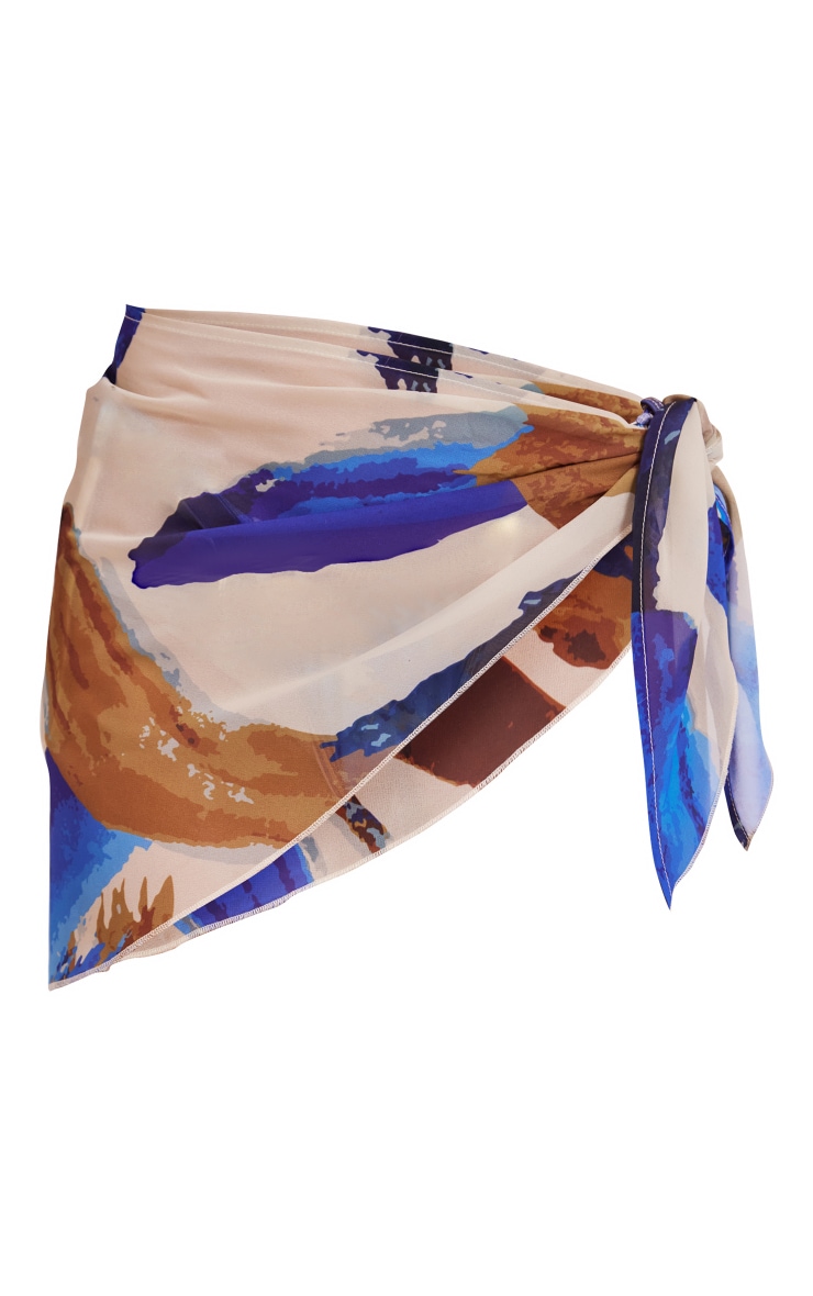 Blue Abstract Line Print Tie Side Sarong image 1