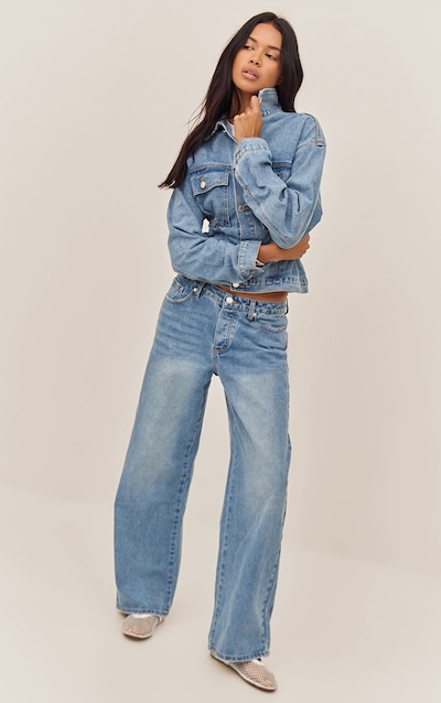 Mid Blue Wash Dip Front Straight Leg Jeans