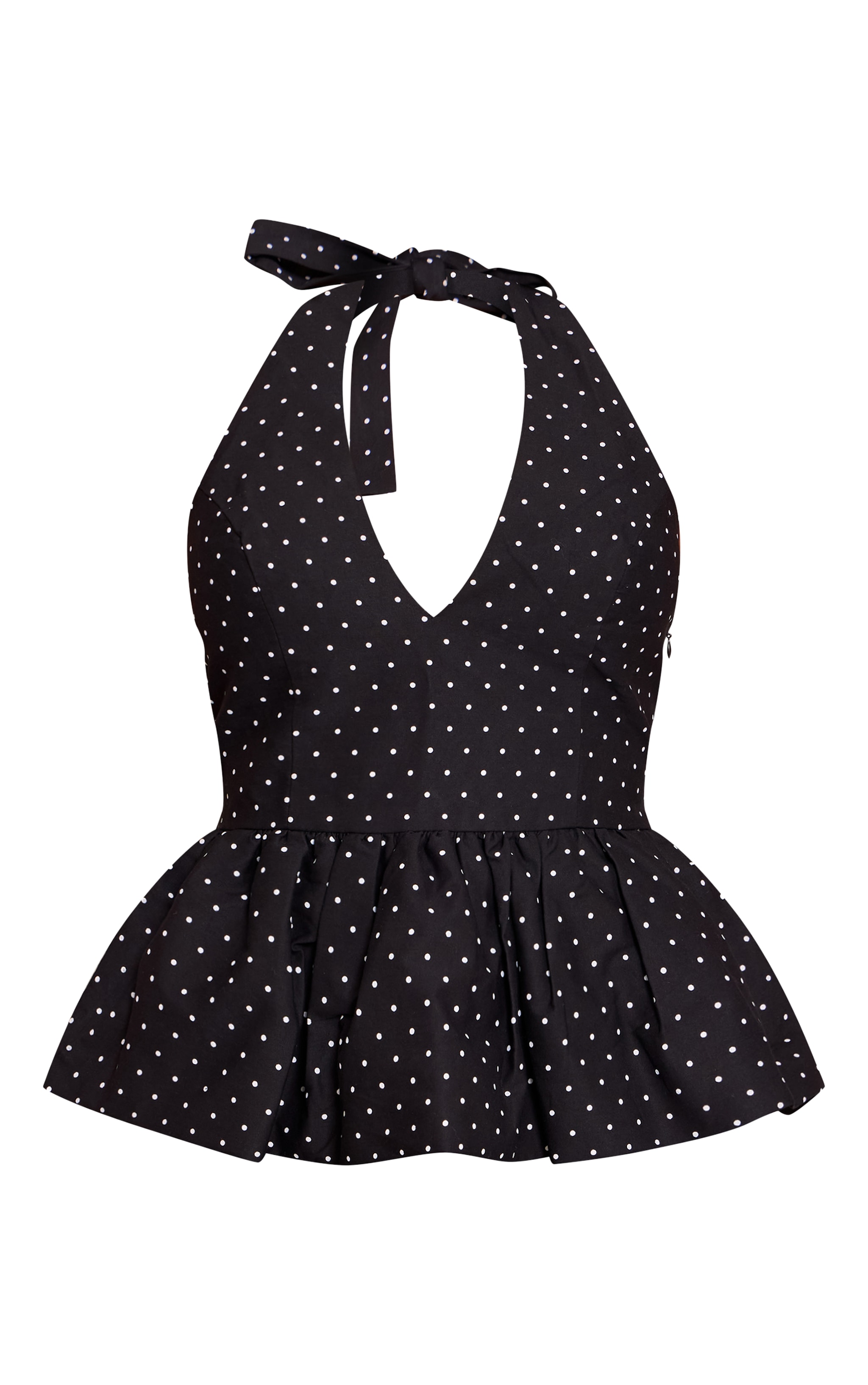 Black Polka Dot Woven Halterneck Peplum Top image 5