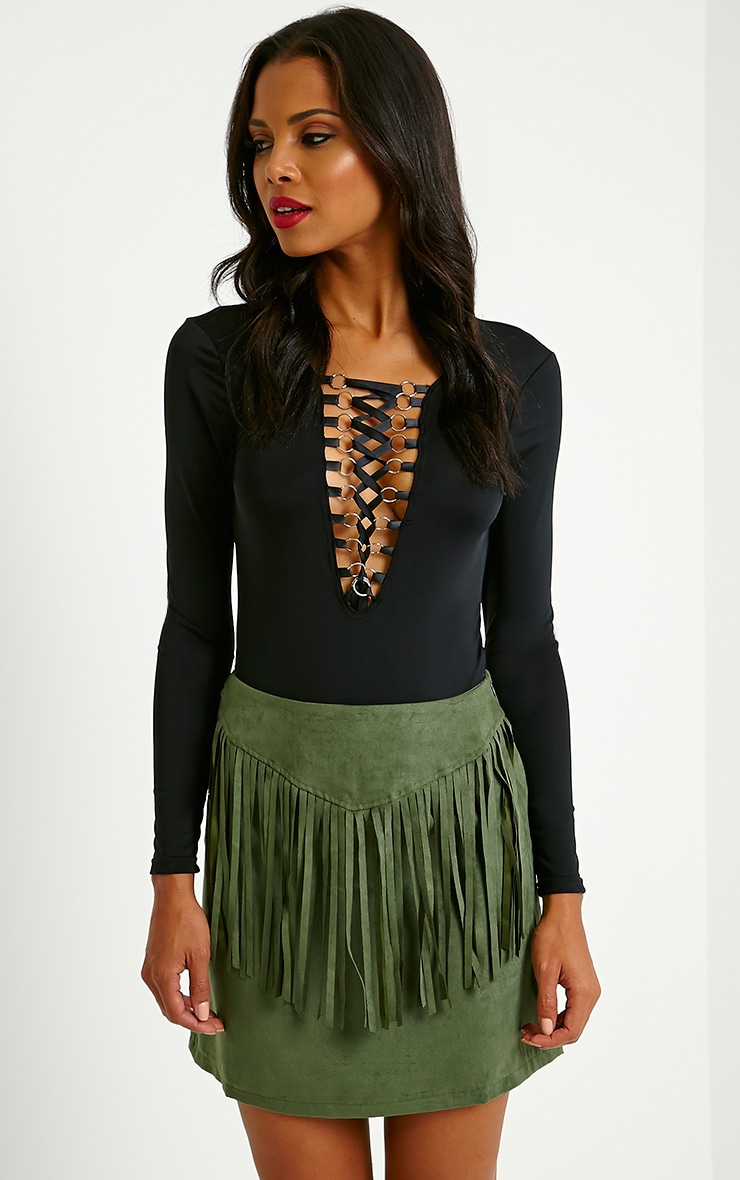 Mariette Khaki Suede Tassel Skirt Skirts PrettylittleThing