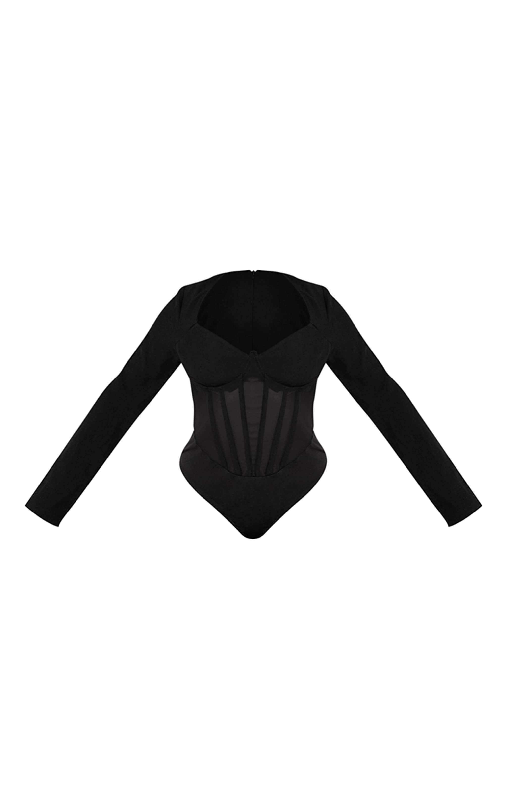 Shape Black Mesh Long Sleeve Corset Bodysuit image 5
