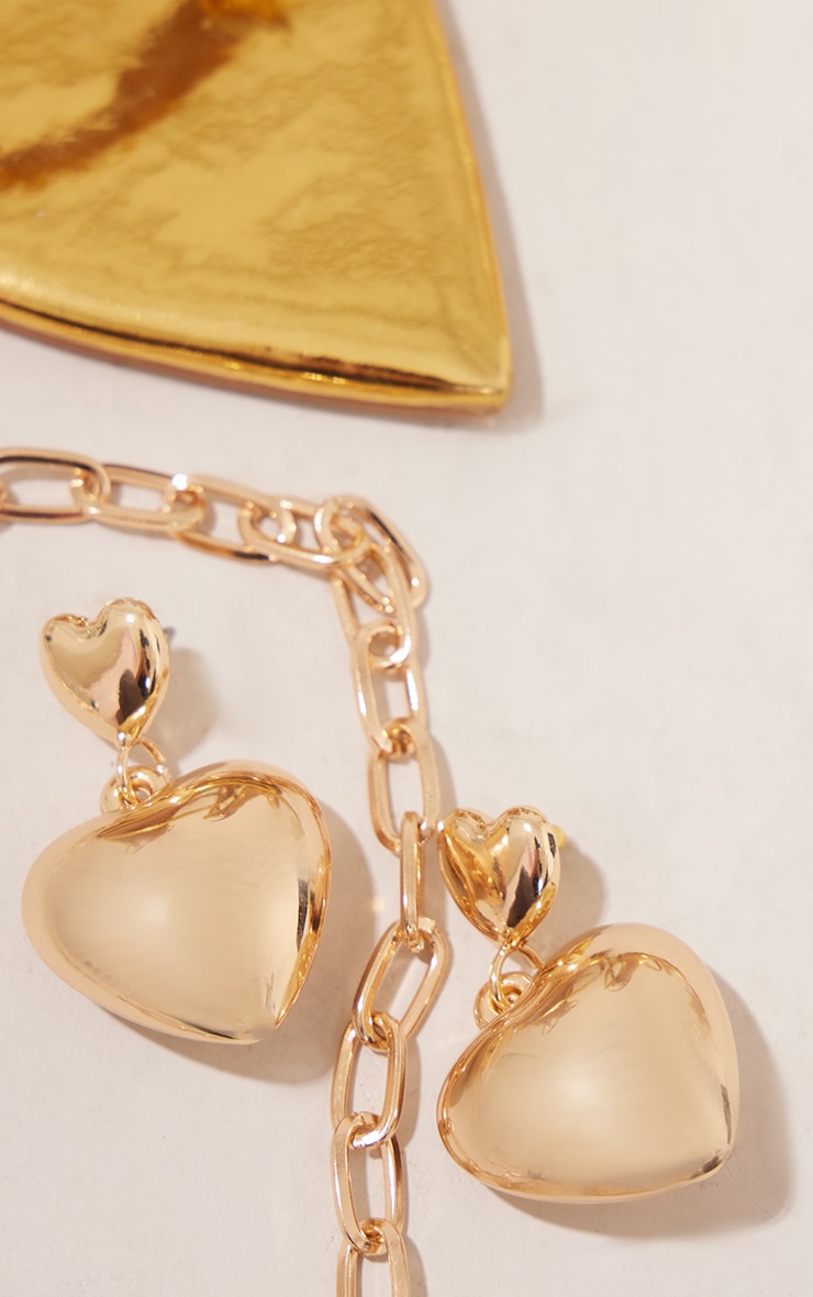 Gold Oversized Double Heart Drop Earrings image 1