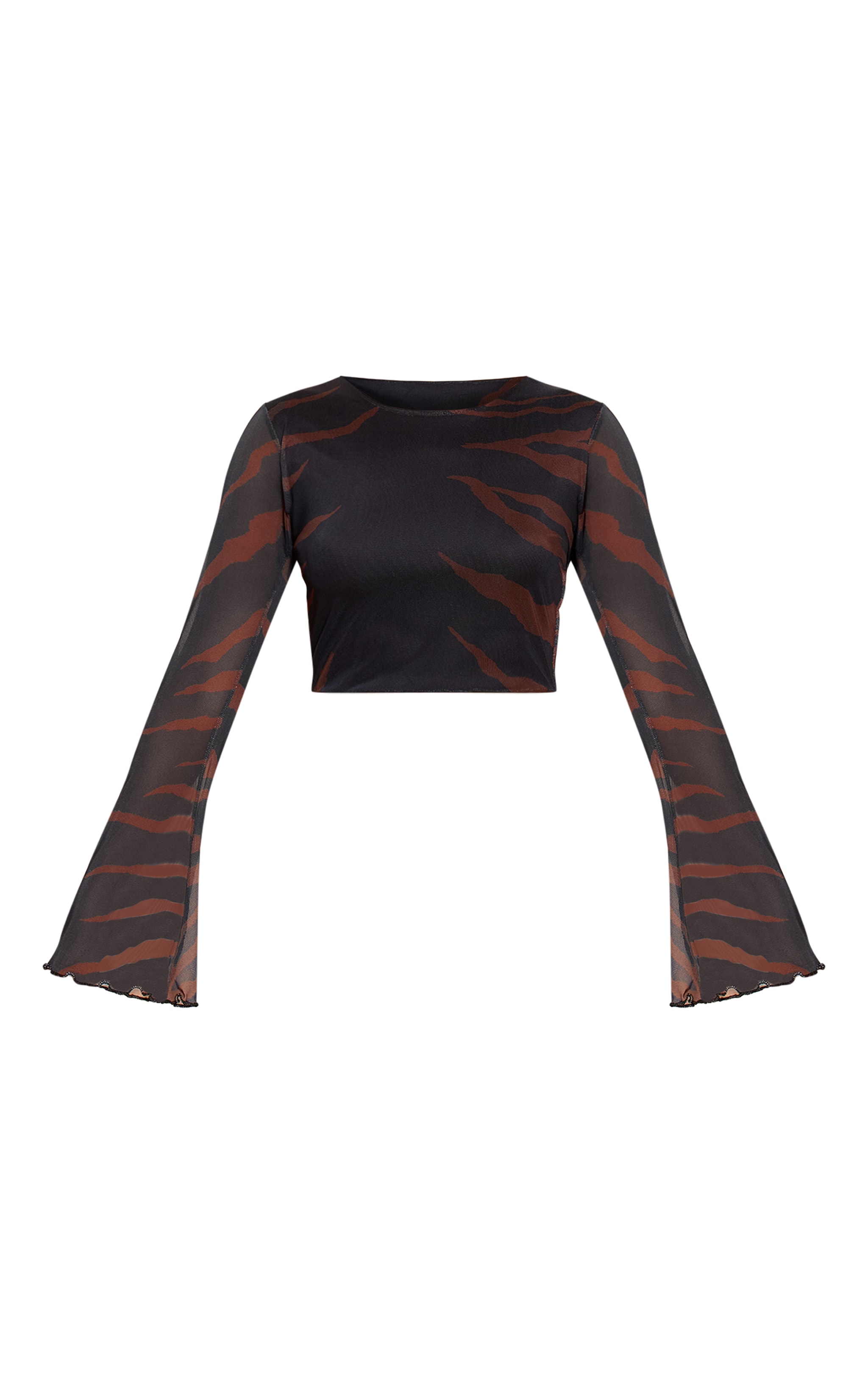 Black Zebra Print Mesh Long Sleeve Top image 5