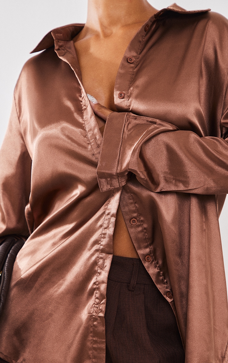 Chocolate Satin Button Front Shirt image 4