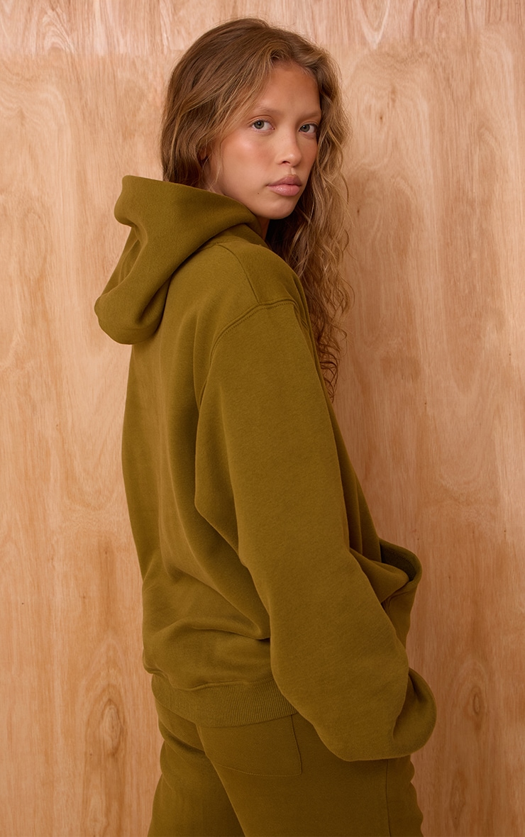 Olive Cotton Fleece Oversized Pull Over Hoodie image 2
