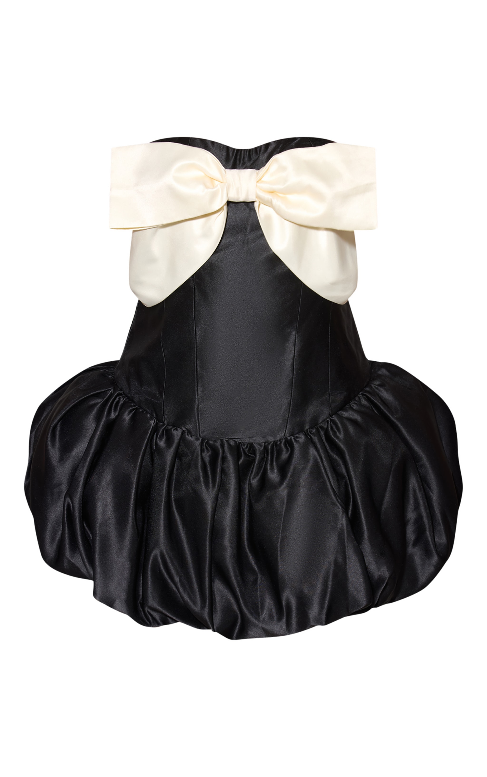 Mini robe bustier bouffante satinée noire à noeud image 5