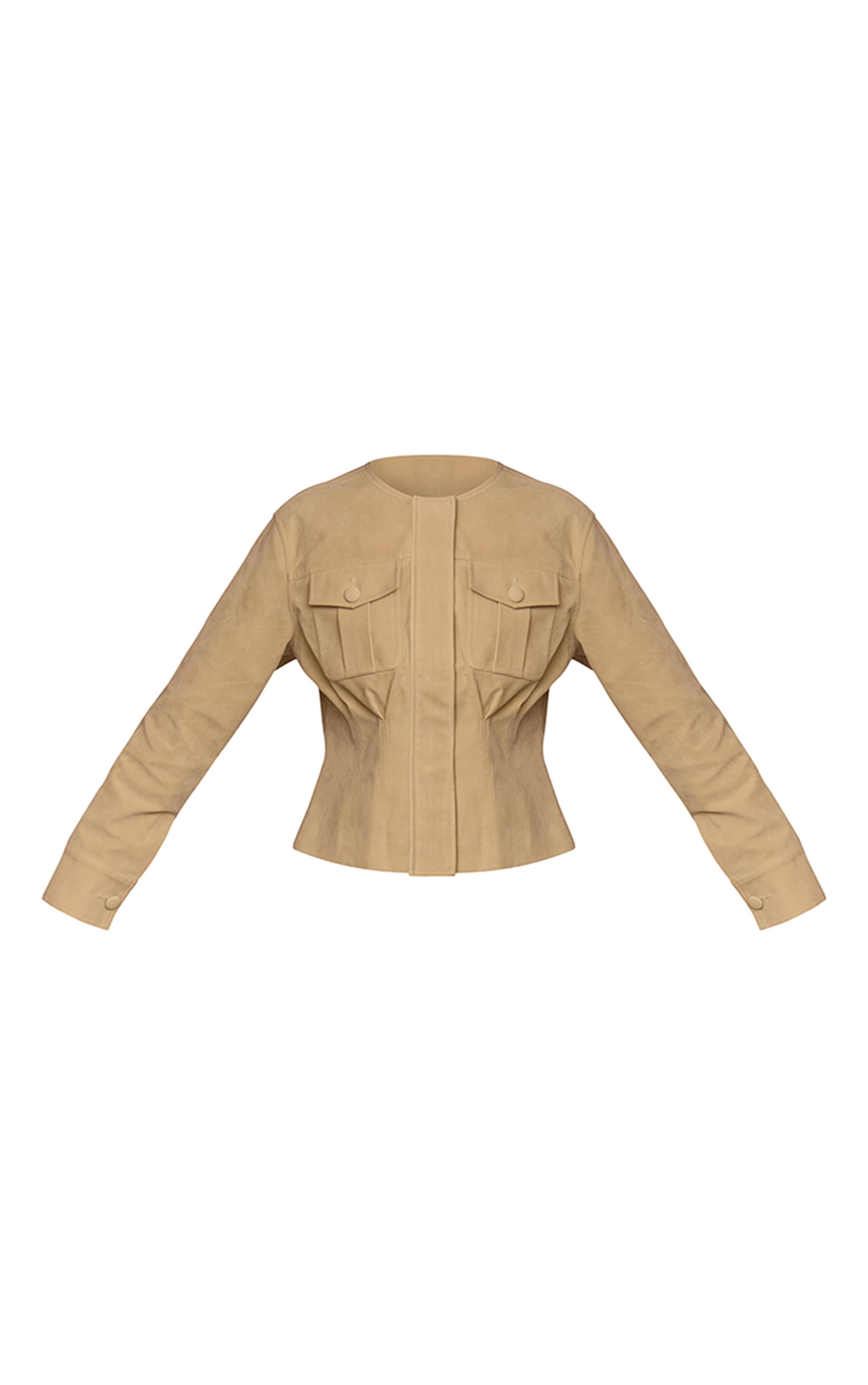 Ecru Faux Suede Covered Button Cinch Waist Jacket image 5