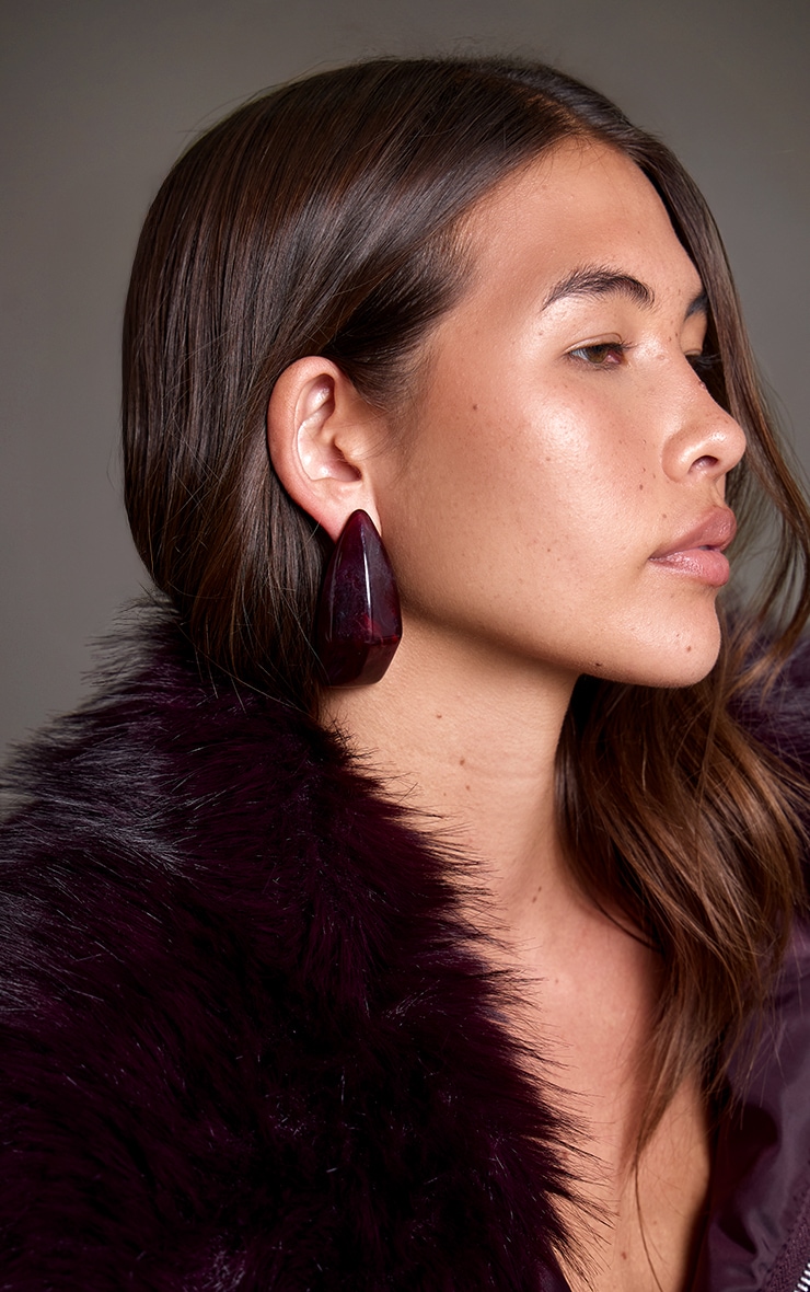 Red Marbled Resin Oversized Statement Earrings image 1