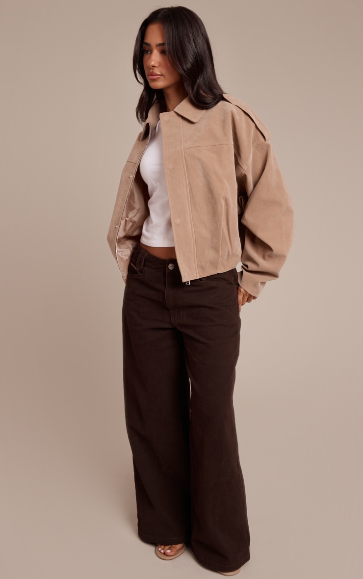 Petite Stone Faux Suede Oversized Zip Up Jacket image 3