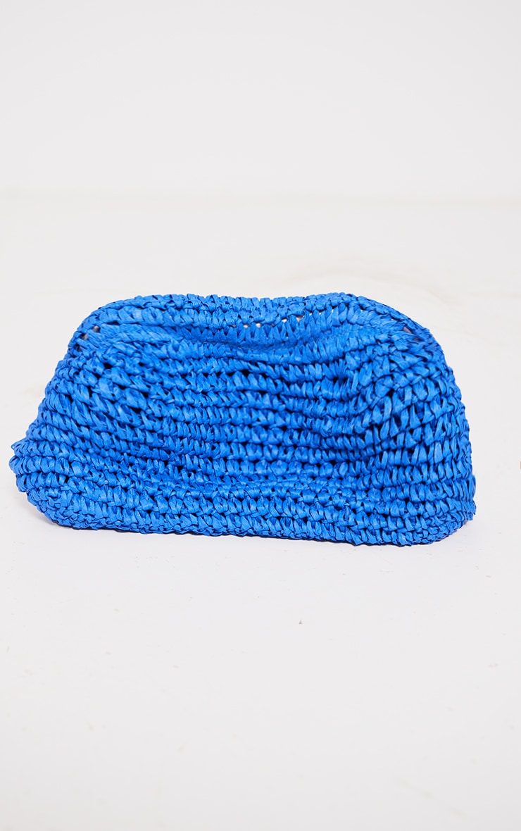 Blue Raffia Slouchy Clutch Bag image 3