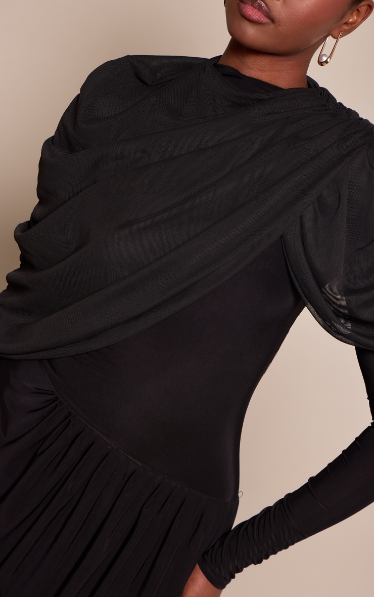 Black Overlay Detail Long Sleeve Maxi Dress image 4