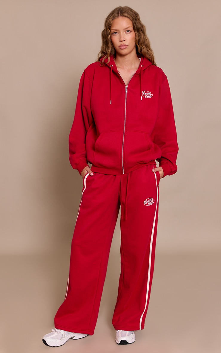 Red Sports Club Cotton Fleece Oversized Full Zip Hoodie image 3