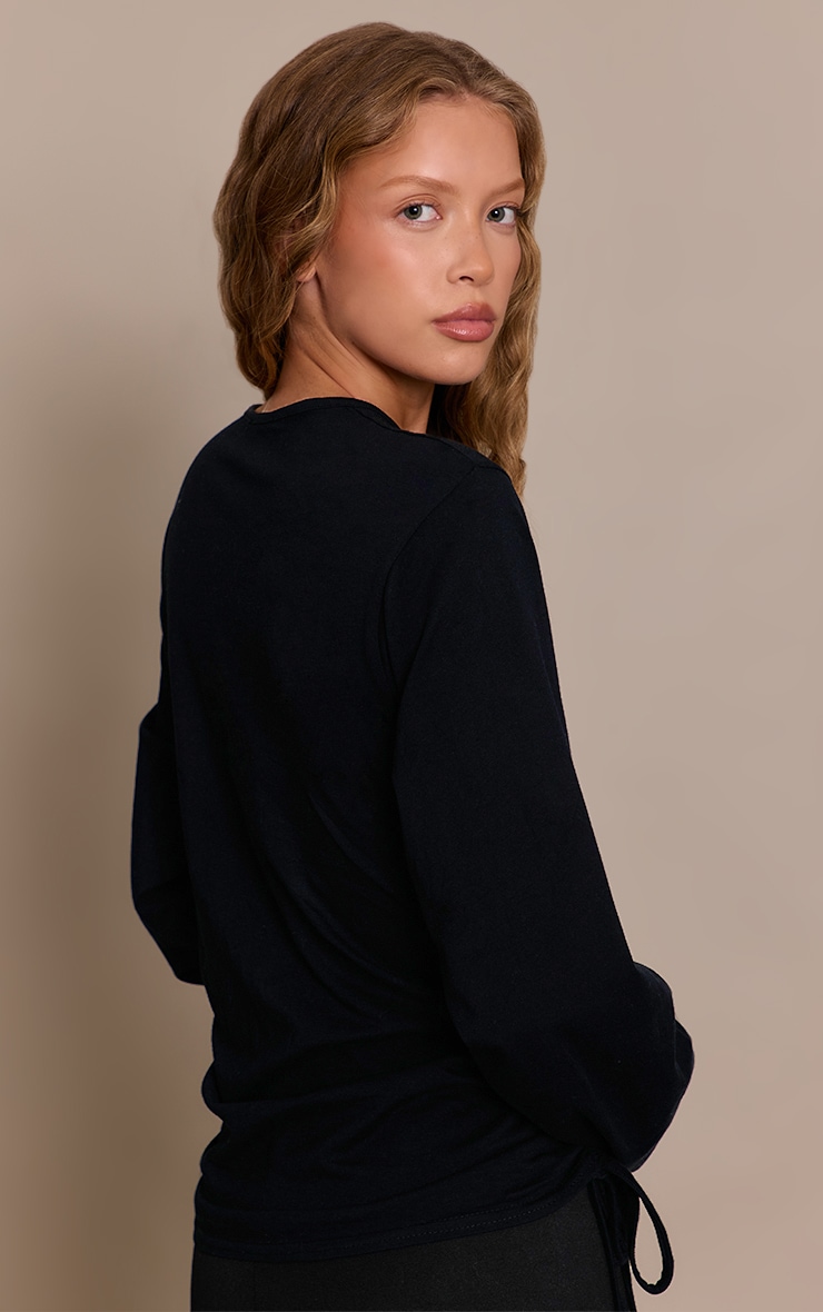 Black Cotton Ruched Side Detail  Slouchy Top image 2
