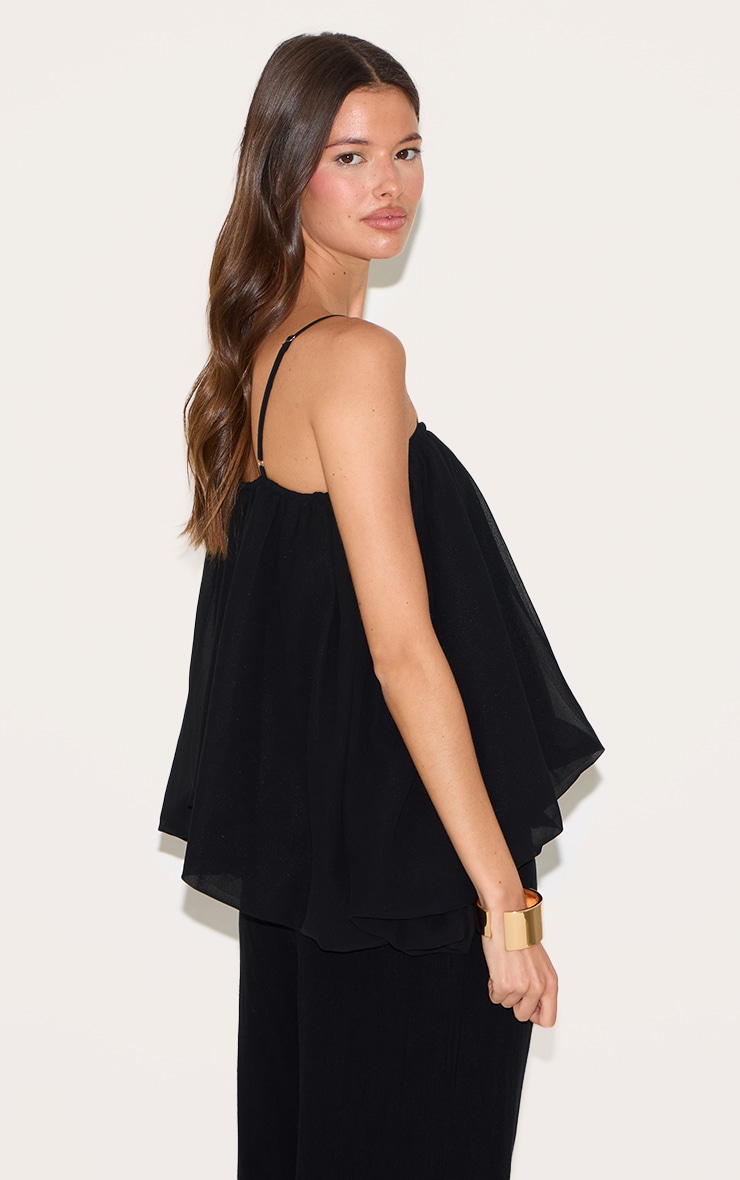 Black Puffball Chiffon Spaghetti Strap Cami image 2