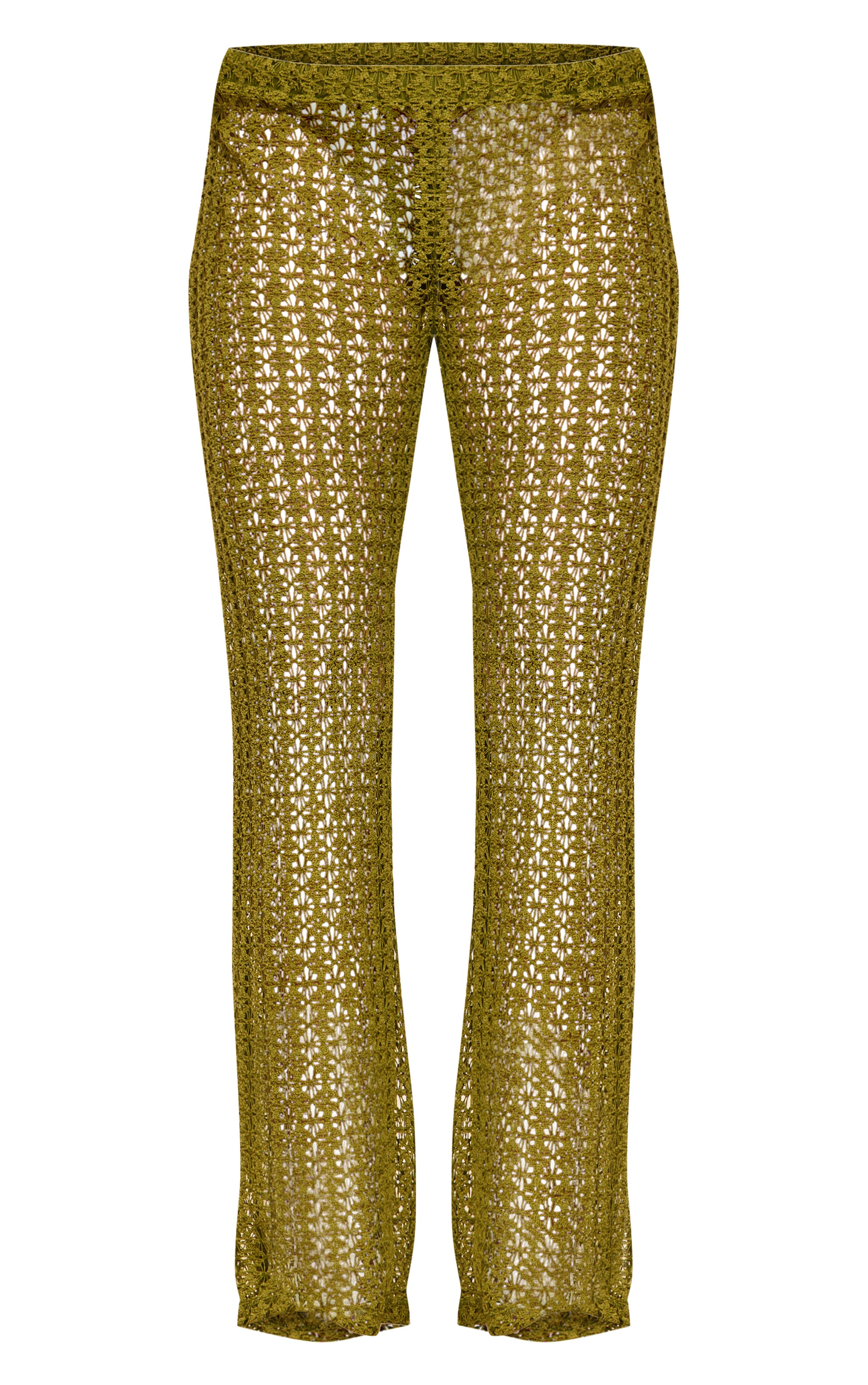Pantalon de plage large en maille style crochet vert olive à taille basse image 5