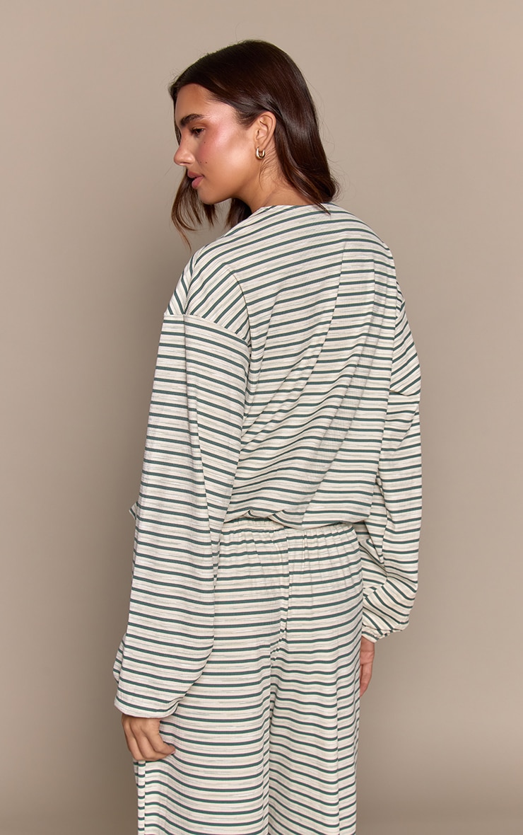 Teal Stripe Soft Rib Relaxed Button Up Top image 2