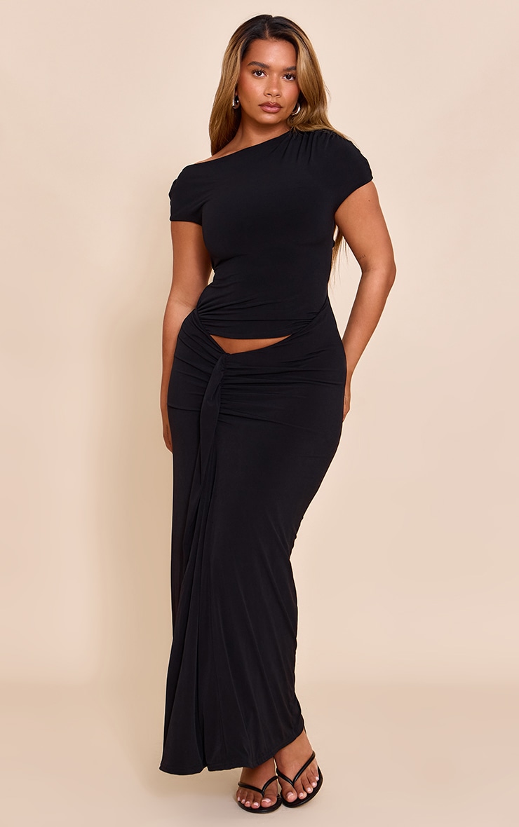 Shape Black Off Shoulder Lace Up Back Drape Detail Maxi Dress image 3