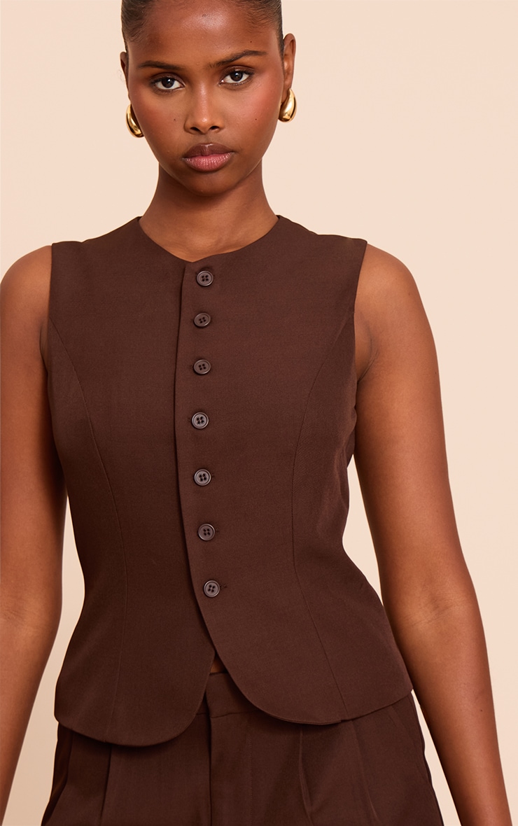 Chocolate Tailored Woven Vest image 4