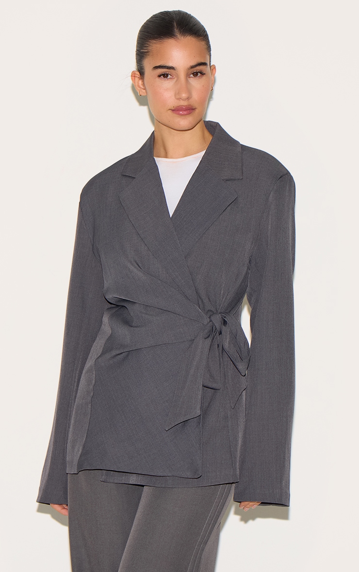 Charcoal Tie Front Structured Blazer image 1