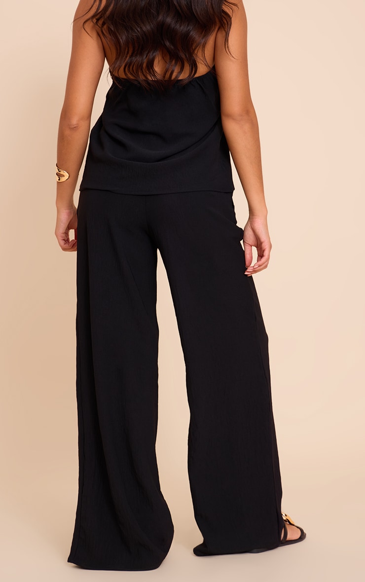 Black Textured Woven Casual Wide Leg Pants image 3