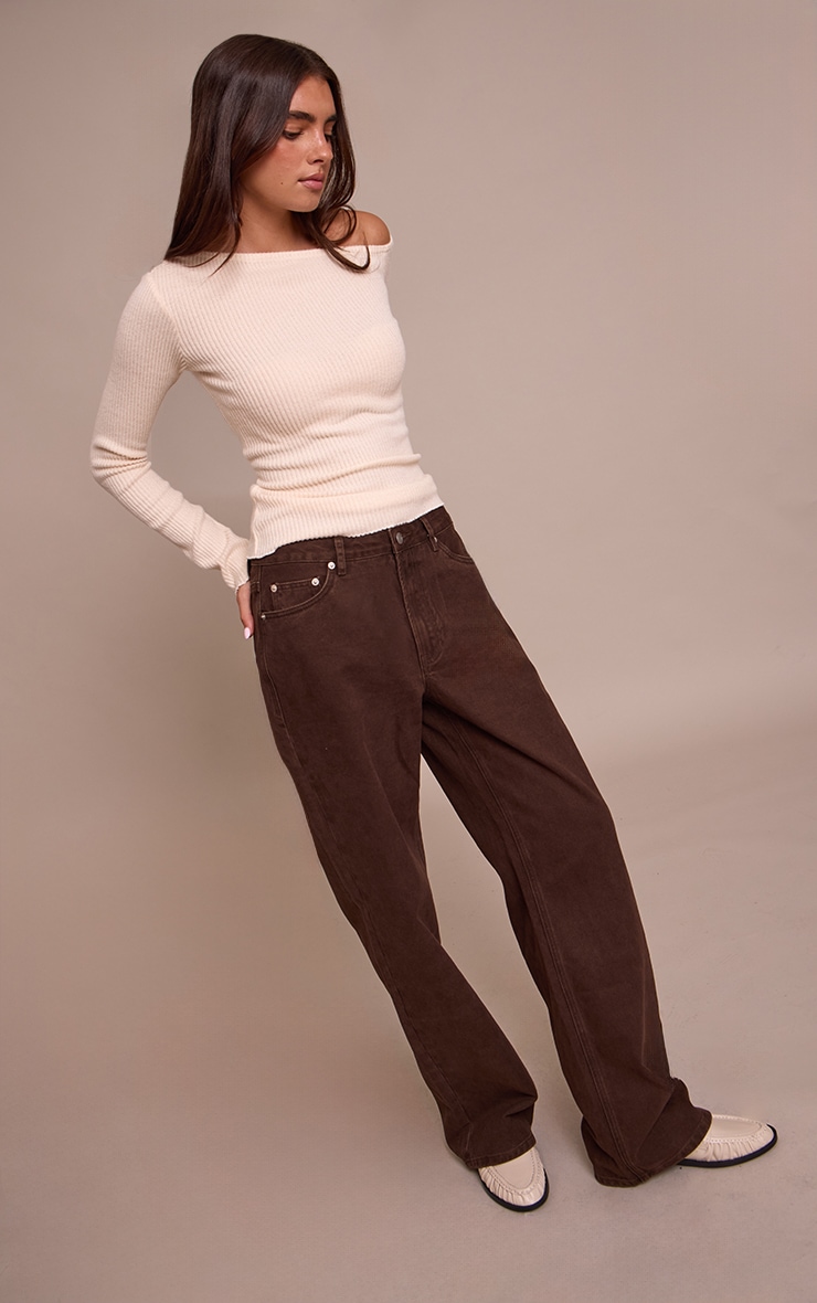 Chocolate Mid Waist Straight Leg Denim Jeans image 2