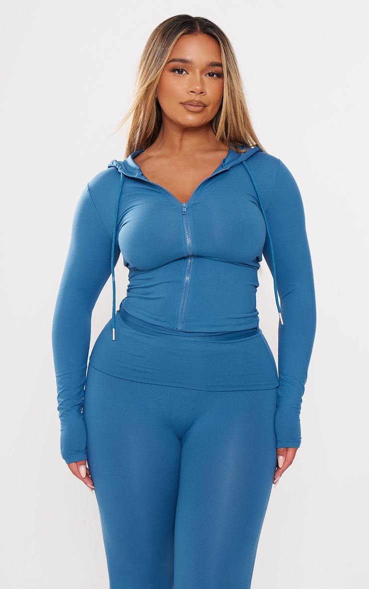 Shape Petrol Blue Sculpted Zip Through Hoodie image 1