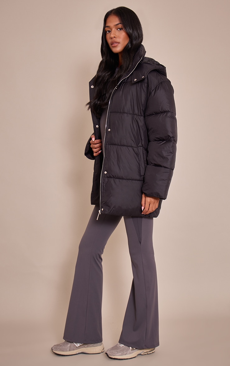 Tall Black Oversized Hooded Puffer Jacket image 3