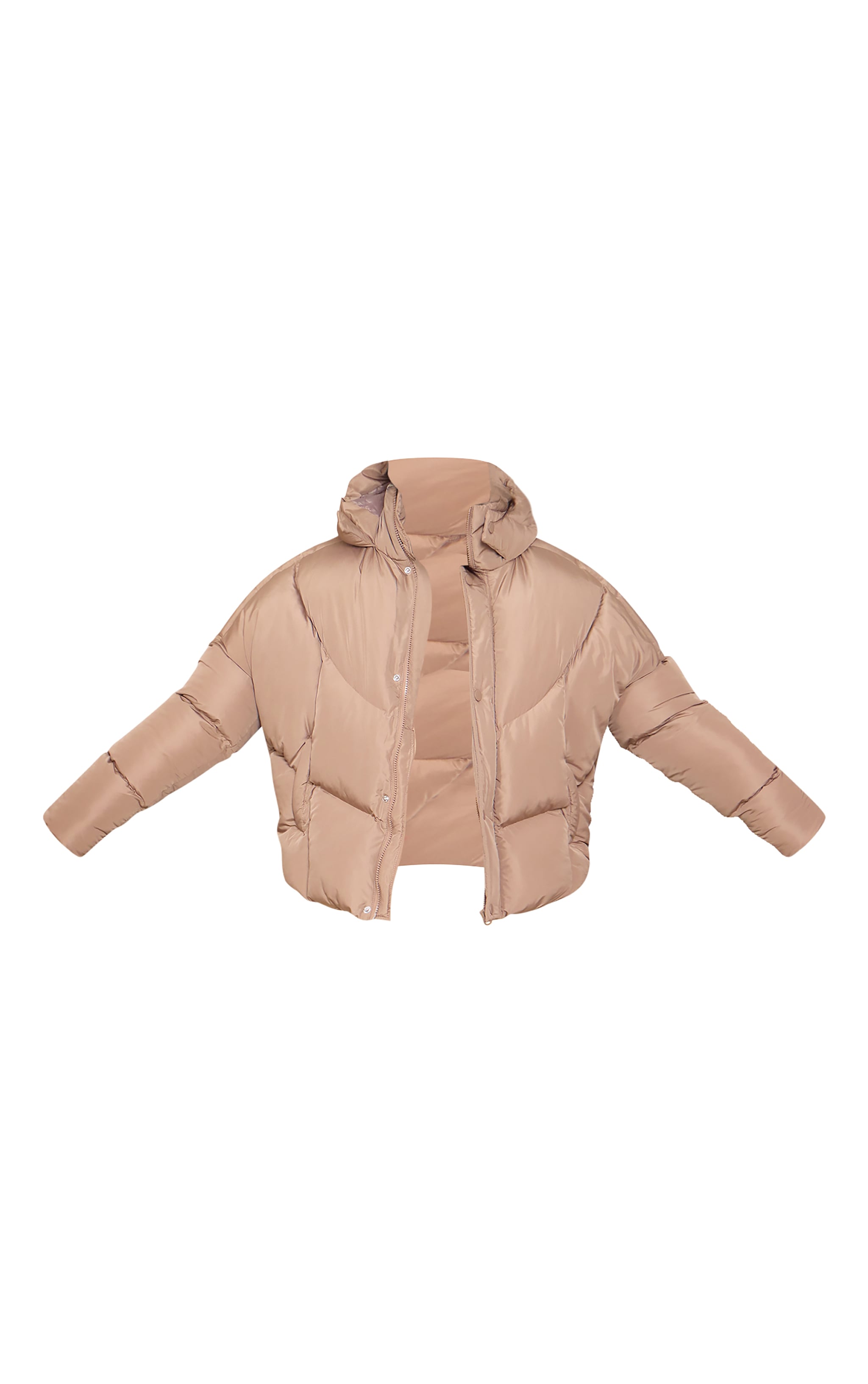 Tall Taupe Oversized Curved Panel Wadded Puffer Jacket image 5