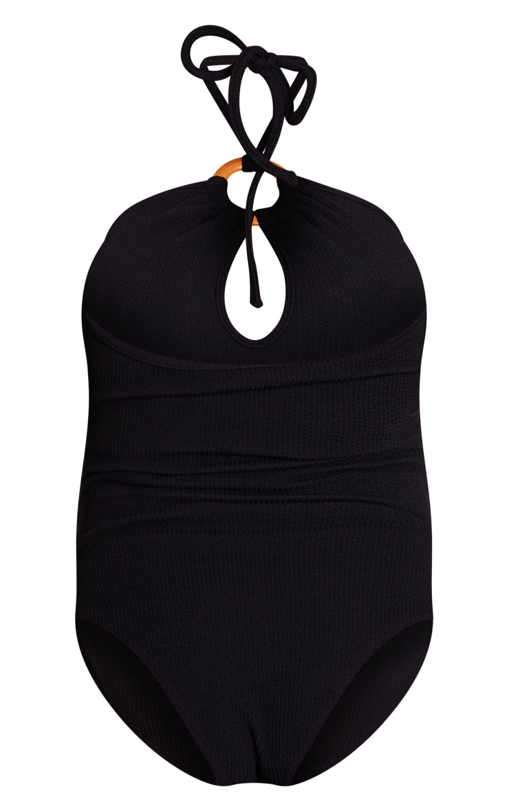 Maternité Maillot de bain de grossesse noir texturé à détail anneau image 6