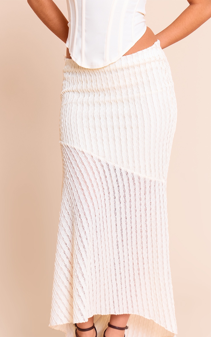 Cream Textured Seam Detail Lace Maxi Skirt image 4
