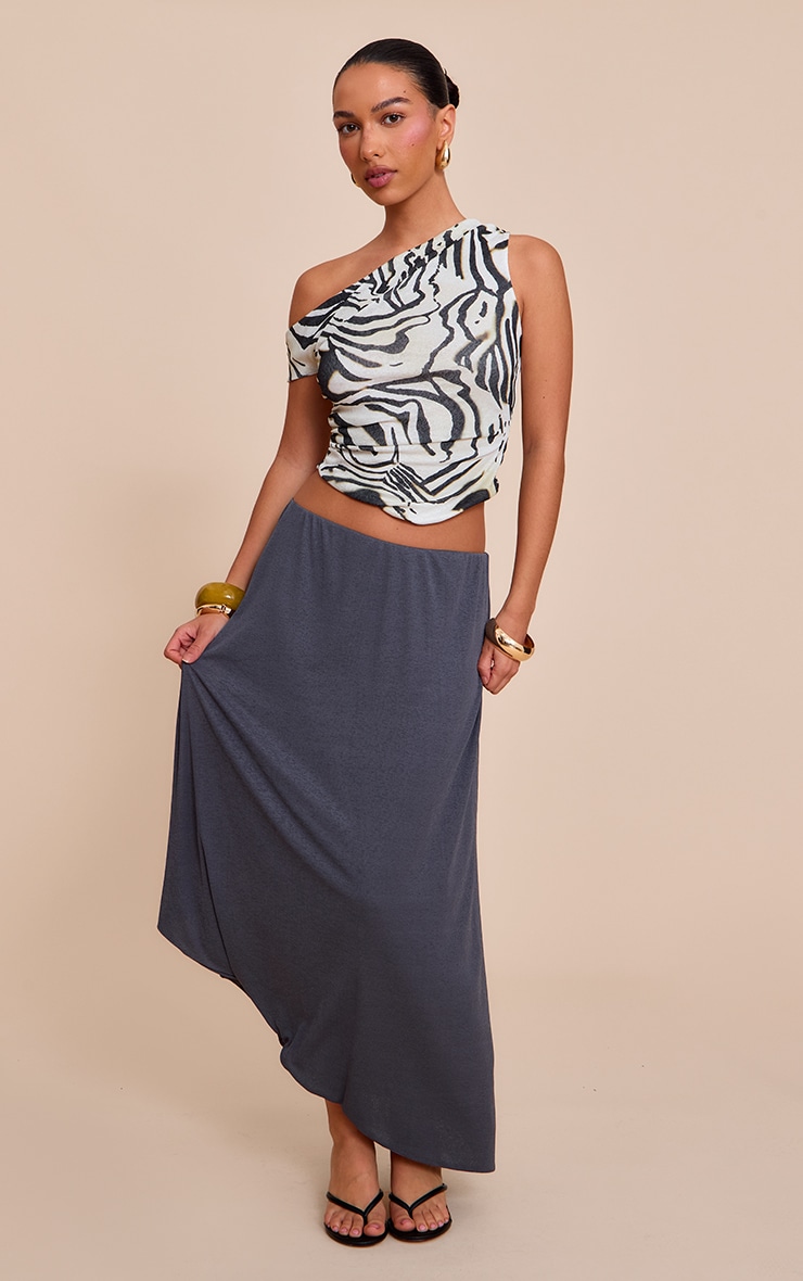 Charcoal Burnout Mesh Asymmetric Flowing Midi Skirt image 1